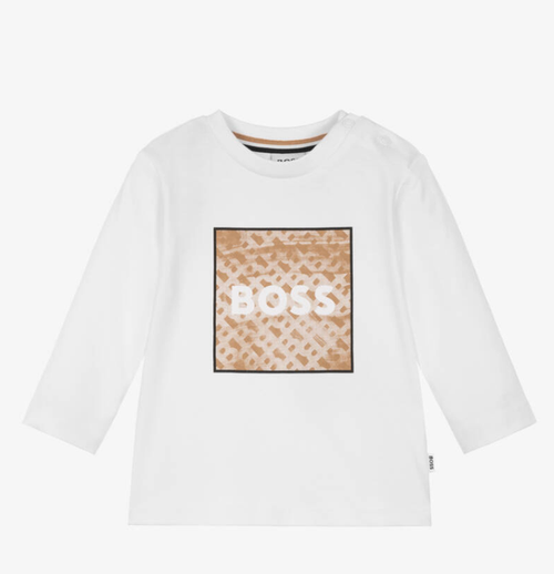 HUGO BOSS Boys White Cotton Monogram Box Logo Top