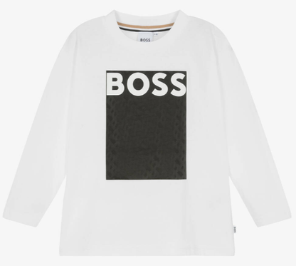 HUGO BOSS Boys White Cotton Monogram Top