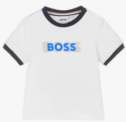 HUGO BOSS Boys White Cotton Shadow Logo T-Shirt