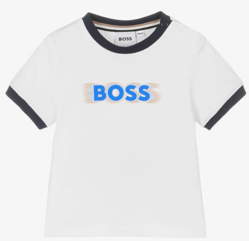 HUGO BOSS Boys White Cotton Shadow Logo T-Shirt