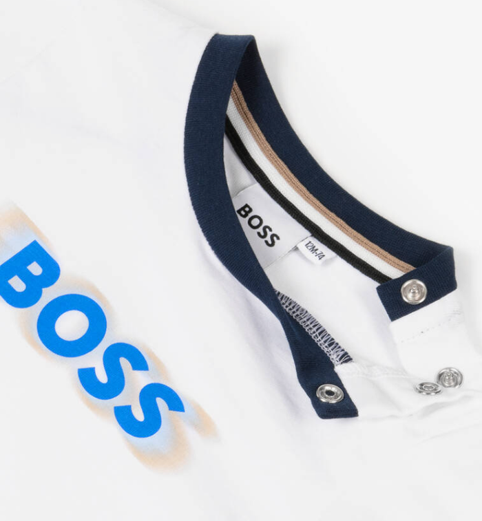 HUGO BOSS Boys White Cotton Shadow Logo T-Shirt