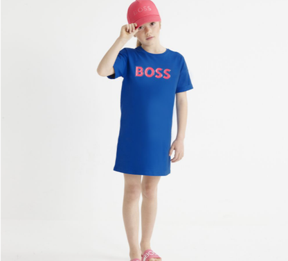 HUGO BOSS Girls Blue Logo T-Shirt Dress