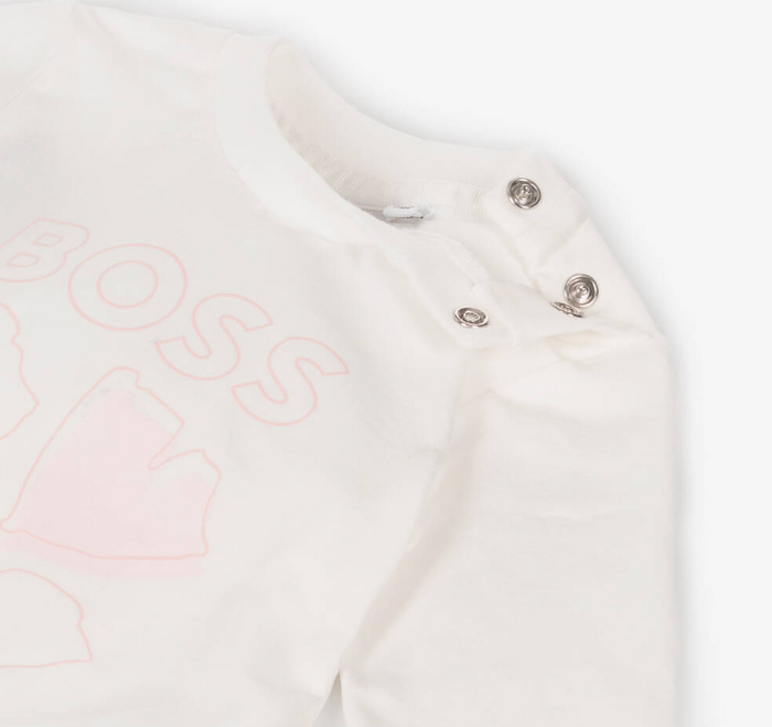 HUGO BOSS Girls Ivory Cotton Ginkgo Leaf Top