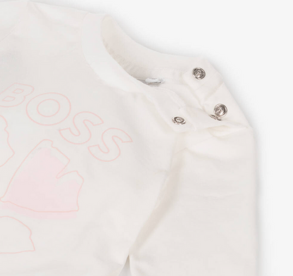 HUGO BOSS Girls Ivory Cotton Ginkgo Leaf Top