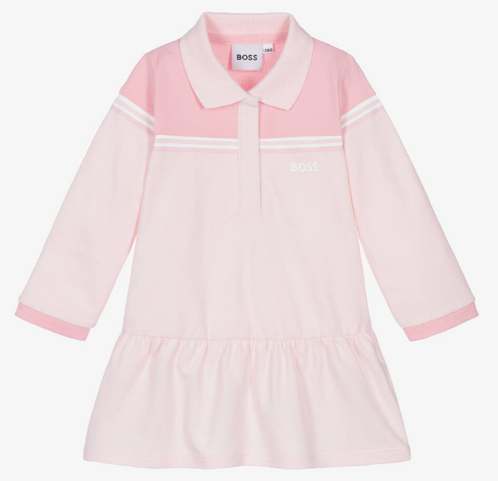HUGO BOSS Girls Pink Cotton Polo Shirt Dress