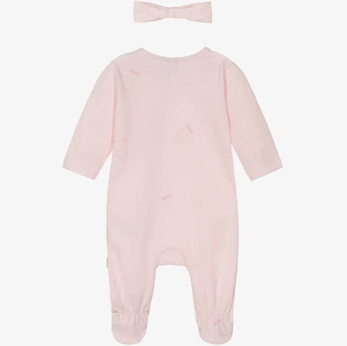 HUGO BOSS Girls Pink Ginkgo Leaf Babysuit Set