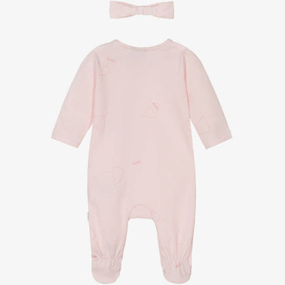 HUGO BOSS Girls Pink Ginkgo Leaf Babysuit Set