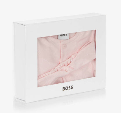 HUGO BOSS Girls Pink Ginkgo Leaf Babysuit Set