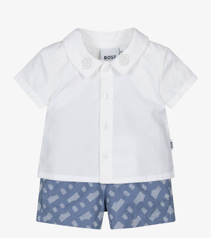 HUGO BOSS White & Blue Cotton Shorts Set