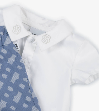 HUGO BOSS White & Blue Cotton Shorts Set
