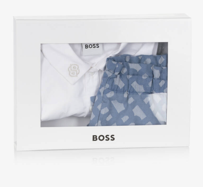 HUGO BOSS White & Blue Cotton Shorts Set