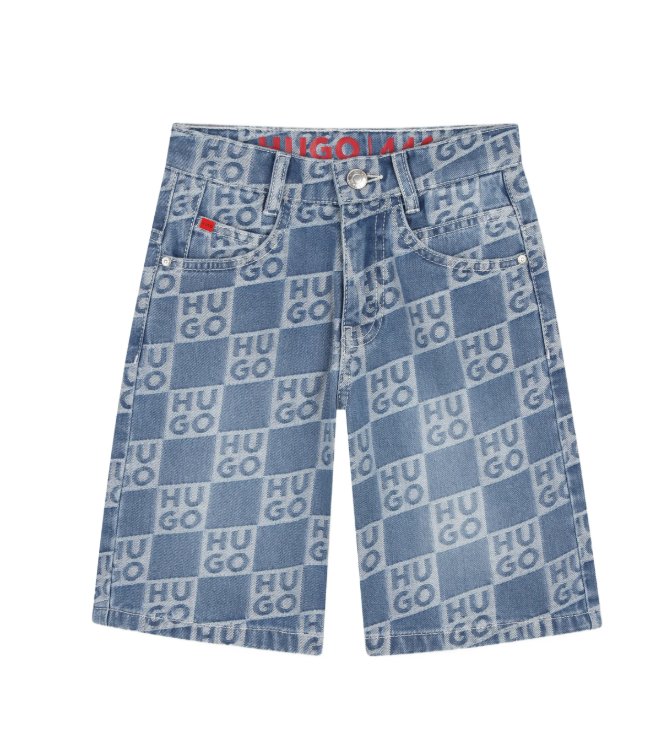 HUGO logo-pattern denim shorts