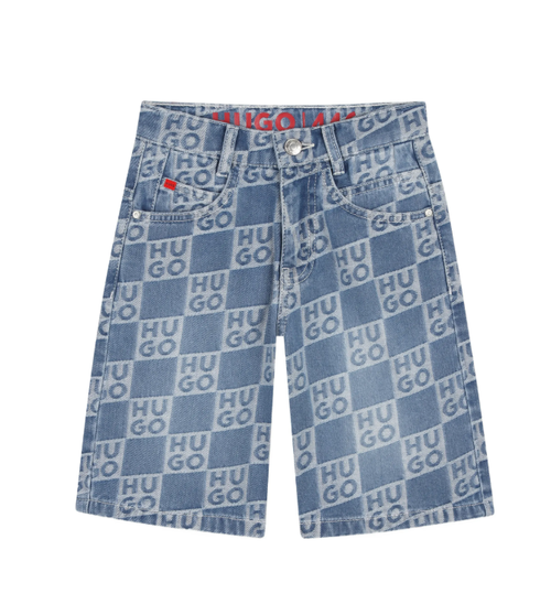 HUGO logo-pattern denim shorts