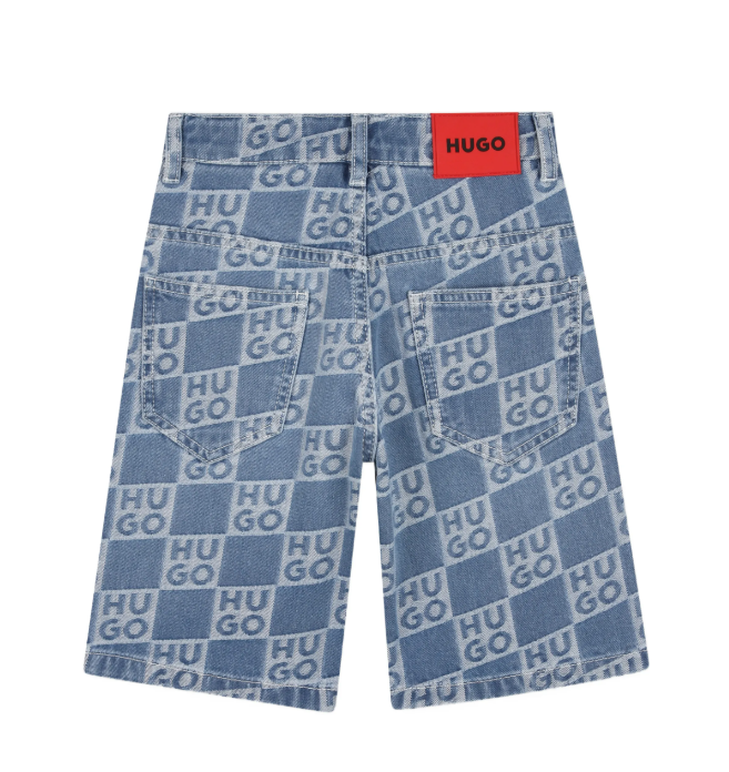 HUGO logo-pattern denim shorts