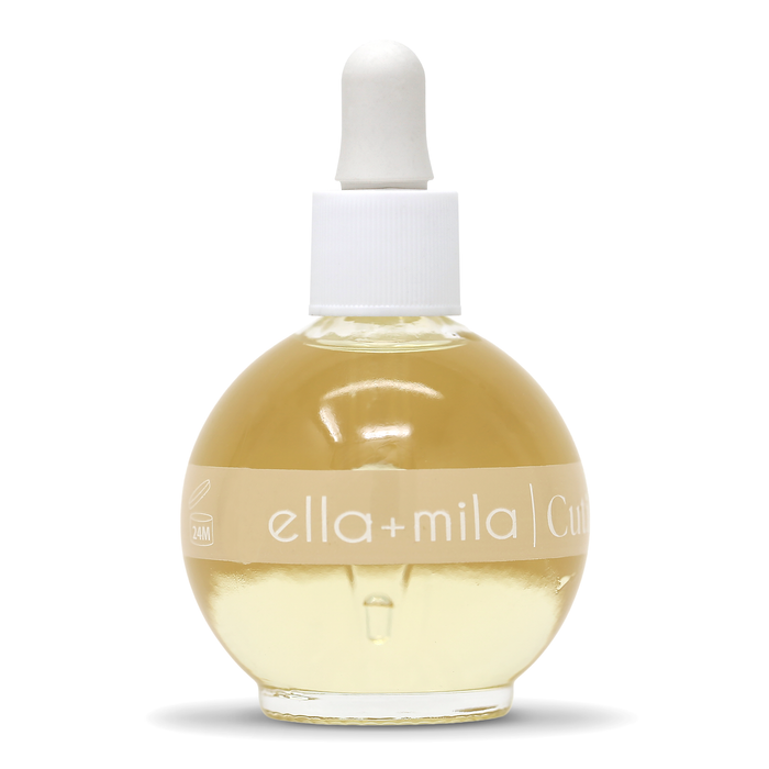 Vanilla Dream cuticle oil round dropper bottle, front view
