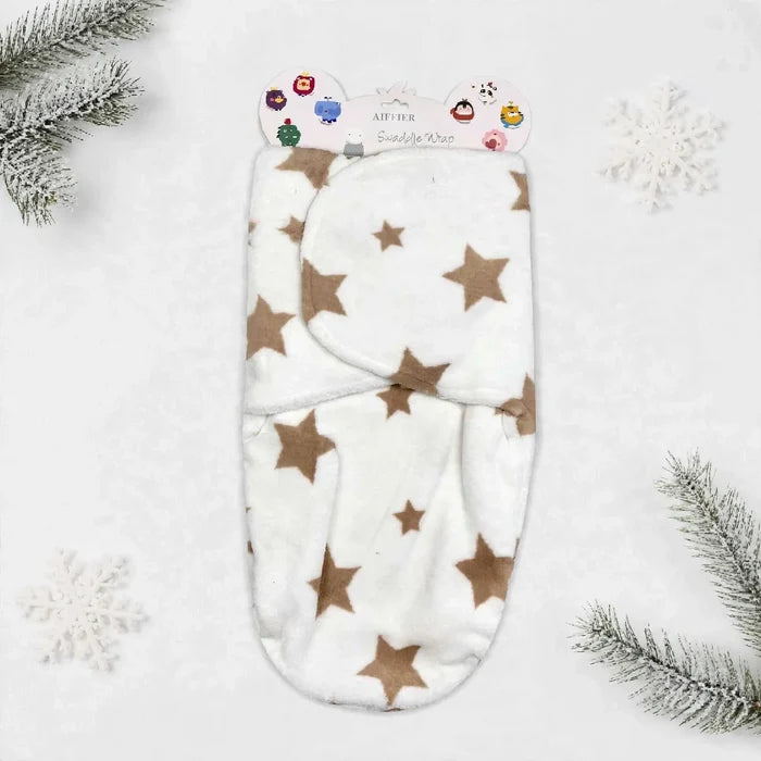 Imported Plush Fleece Newborn Adjustable Swaddle Wrap – Brown Flowers | Soft Infant Baby Wrap 19×13 Inches