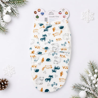 Imported Plush Fleece Newborn Adjustable Swaddle Wrap – Grey Fox | Soft Infant Baby Wrap 19×13 Inches