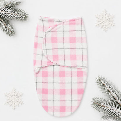 Imported Plush Fleece Newborn Adjustable Swaddle Wrap – Pink Check | Soft Infant Baby Wrap 19×13 Inches