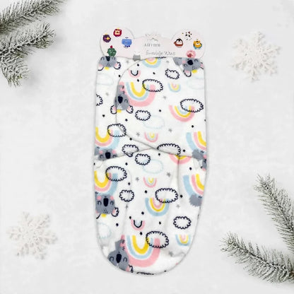 Imported Plush Fleece Newborn Adjustable Swaddle Wrap – Rainbow & Clouds | Soft Infant Baby Wrap 19×13 Inches
