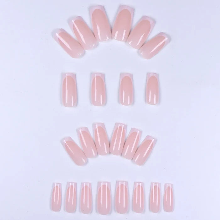 Instantly Upgrade Your Look With 24pcs-White French mid-length square full-coverage false nail set