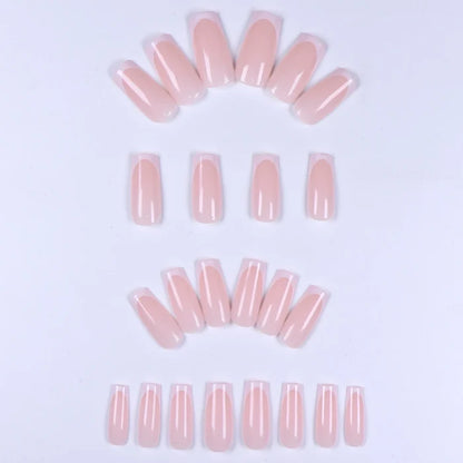 Instantly Upgrade Your Look With 24pcs-White French mid-length square full-coverage false nail set