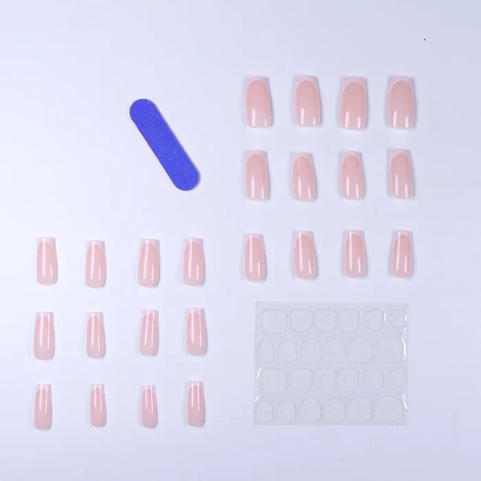 Instantly Upgrade Your Look With 24pcs-White French mid-length square full-coverage false nail set