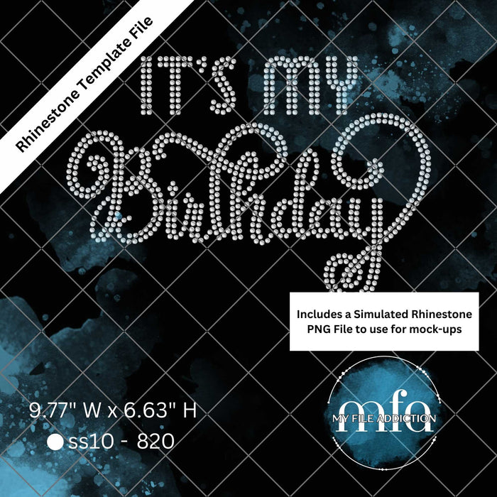 It's My Birthday Swirly Rhinestone Template File File