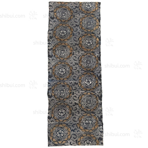 Japanese Indigo Katazome Panel Textile Arabesque Pattern with Flowers