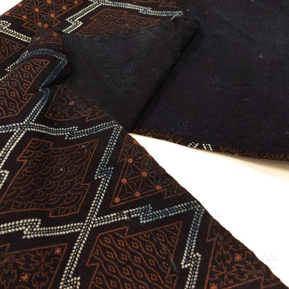 Japanese Indigo Katazome Panel Textile Orange Diamond