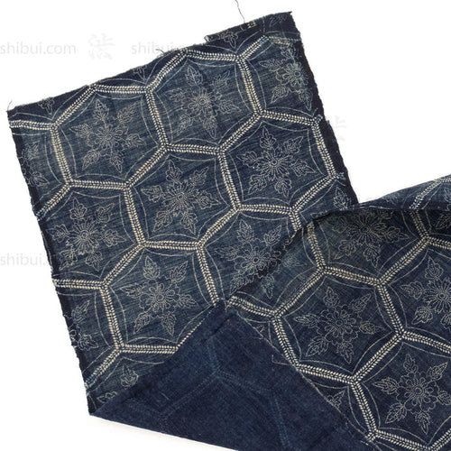 Japanese Indigo Katazome Panel Textile Snowflake Flower Pattern