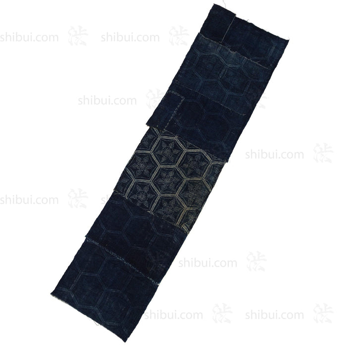 Japanese Indigo Katazome Panel Textile Snowflake Flower Pattern