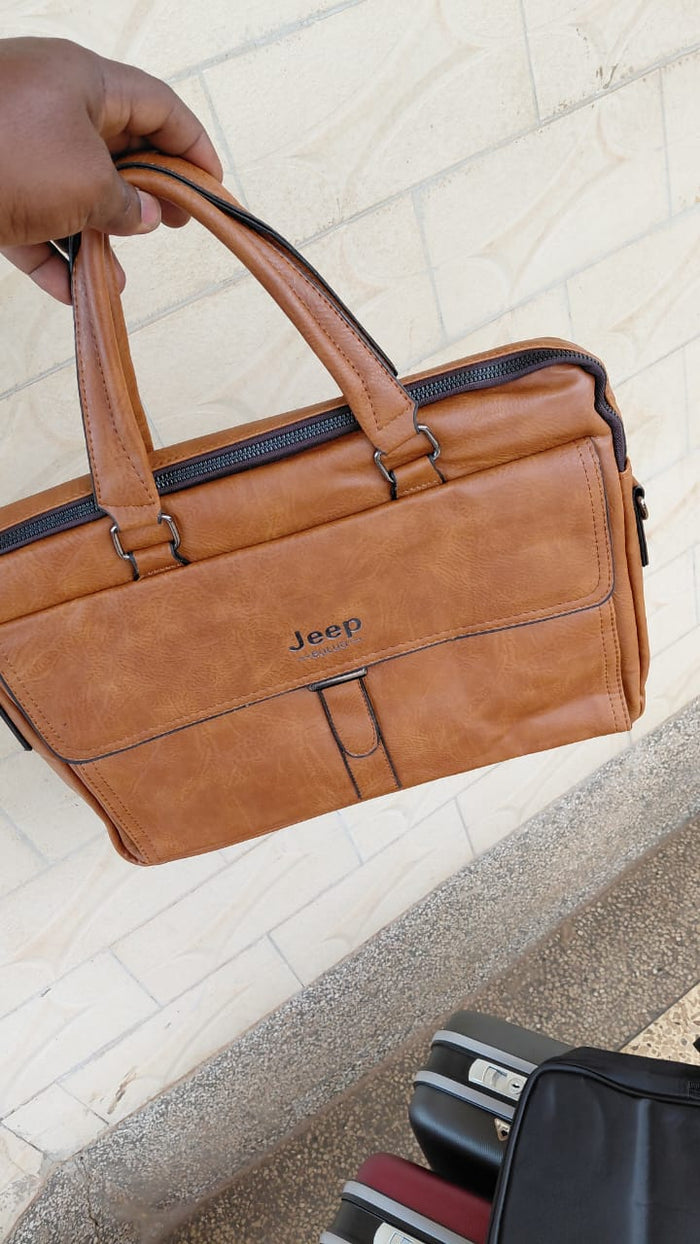 Jeep Brand Men's Tan Leather Briefcase Handbag