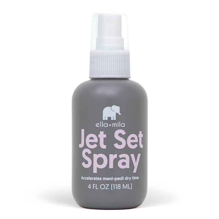 Jet Set Spray quick-dry nail polish spray, 4 fl oz grey bottle, included free