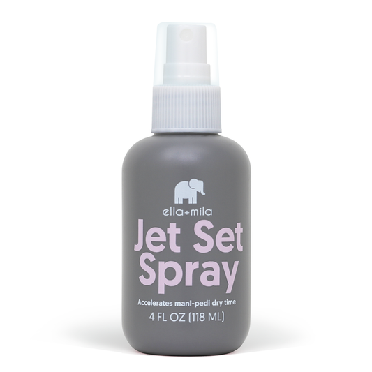 Jet Set Spray quick-dry nail polish spray, 4 fl oz grey bottle, included free