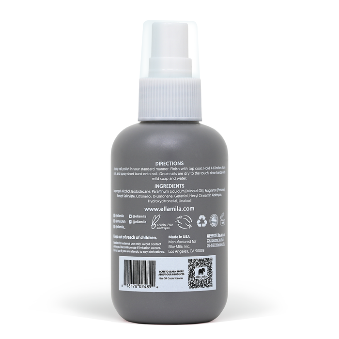 Jet Set Spray 4 fl oz bottle, back label with directions and ingredients