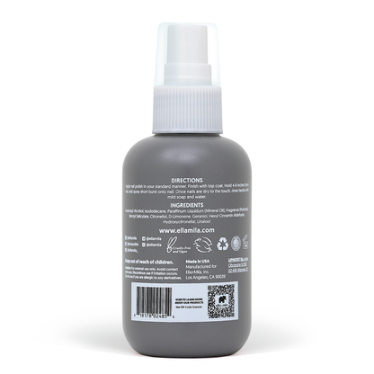 Jet Set Spray 4 fl oz bottle, back label with directions and ingredients