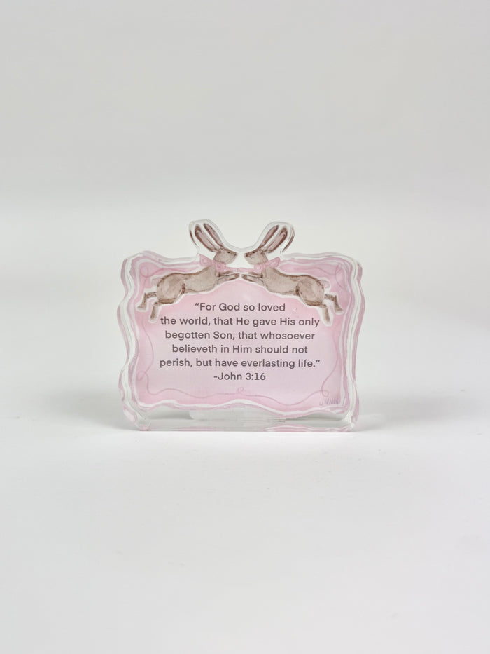 John 3:16 Pink Acrylic Scripture Block Home Decor in at Wrapsody
