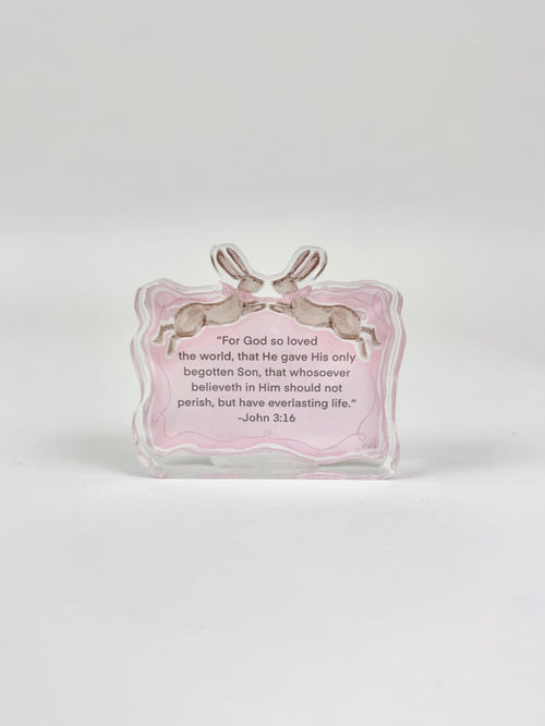 John 3:16 Pink Acrylic Scripture Block Home Decor in at Wrapsody