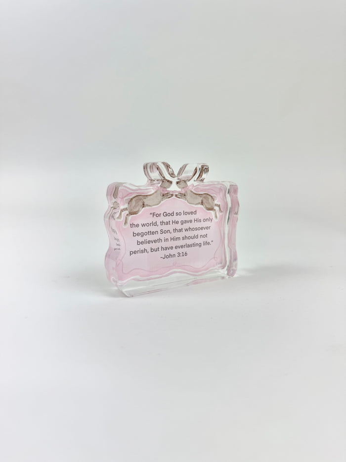 John 3:16 Pink Acrylic Scripture Block Home Decor in at Wrapsody