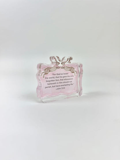 John 3:16 Pink Acrylic Scripture Block Home Decor in at Wrapsody