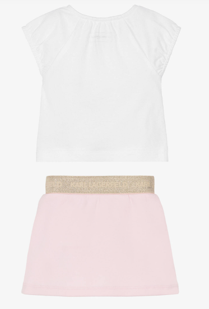KARL LAGERFELD Baby Girls White & Pink Jersey Choupette Top & Skirt Set