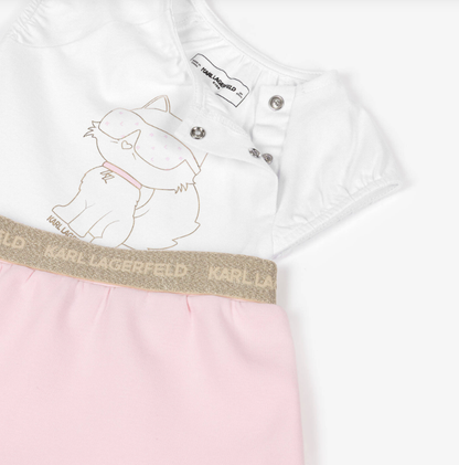 KARL LAGERFELD Baby Girls White & Pink Jersey Choupette Top & Skirt Set