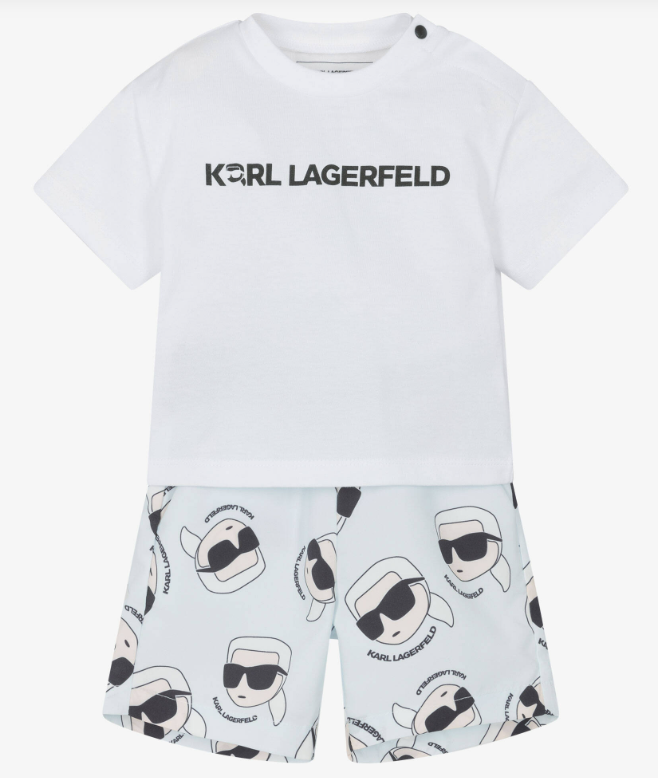 KARL LAGERFELD Boys White Cotton T-Shirt & Blue Swim Shorts Set