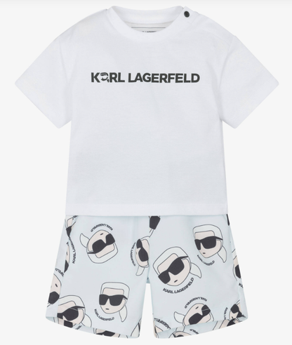 KARL LAGERFELD Boys White Cotton T-Shirt & Blue Swim Shorts Set