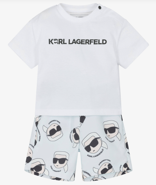 KARL LAGERFELD Boys White Cotton T-Shirt & Blue Swim Shorts Set