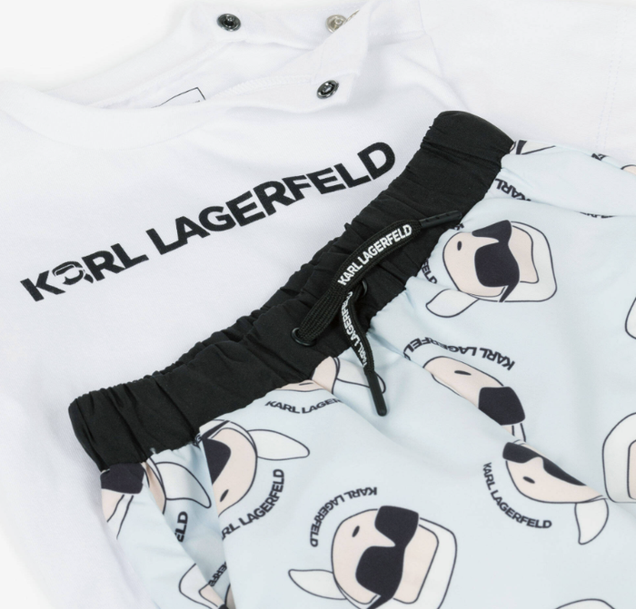 KARL LAGERFELD Boys White Cotton T-Shirt & Blue Swim Shorts Set