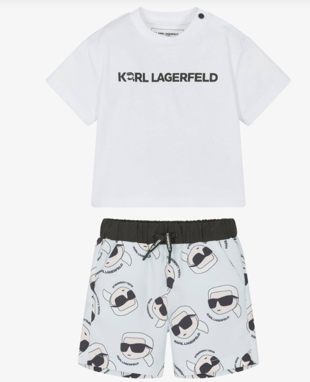 KARL LAGERFELD Boys White Cotton T-Shirt & Blue Swim Shorts Set