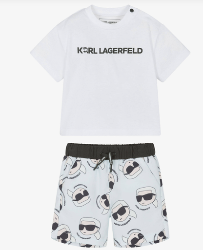 KARL LAGERFELD Boys White Cotton T-Shirt & Blue Swim Shorts Set