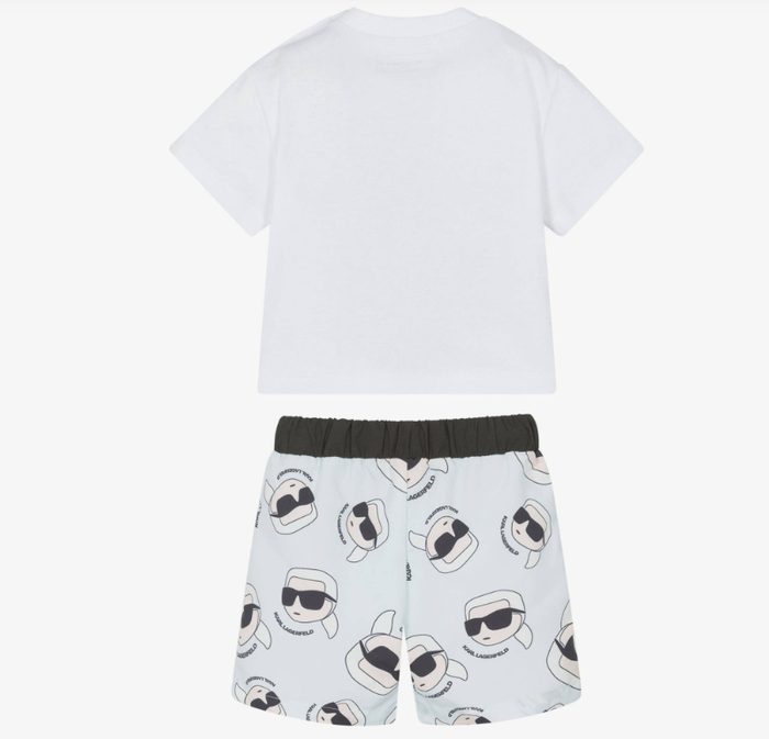 KARL LAGERFELD Boys White Cotton T-Shirt & Blue Swim Shorts Set