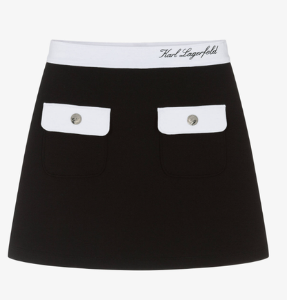 KARL LAGERFELD Girls Black Double Jersey Skirt with Contrast White Trim